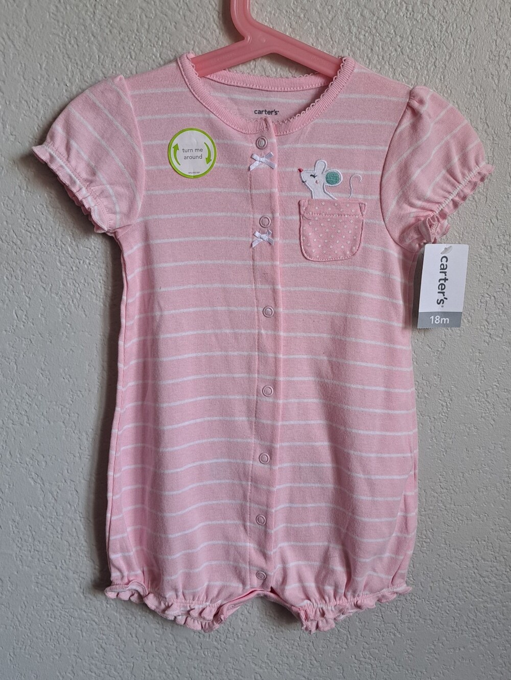 Carters Pink Striped Mouse Onesie Size 18 Months NWT